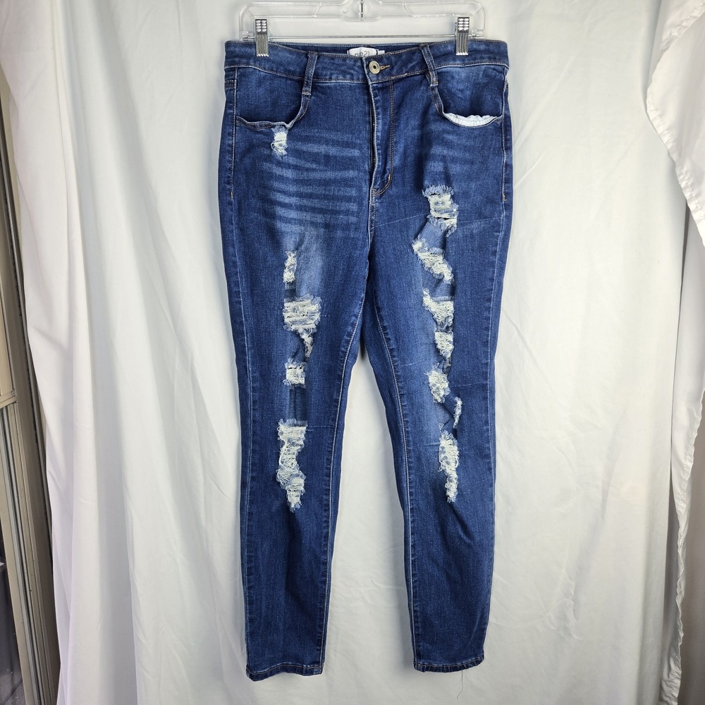Rue 21 Stretch Distressed Denim Jeans Skinny High Rise Womens 16 Indie Sleaze